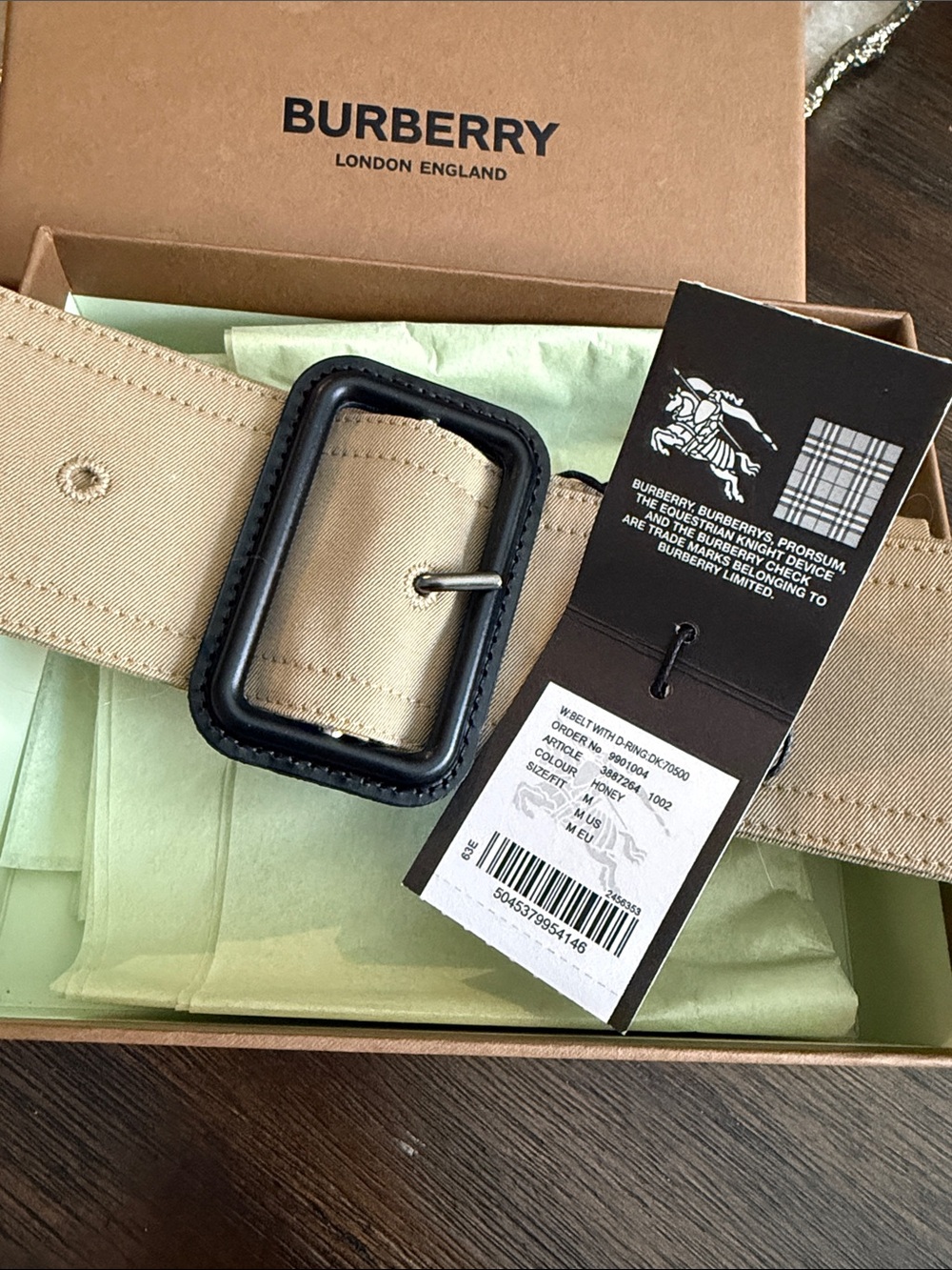 Burberry Beige Canvas Belt with Black-Trim Buckle